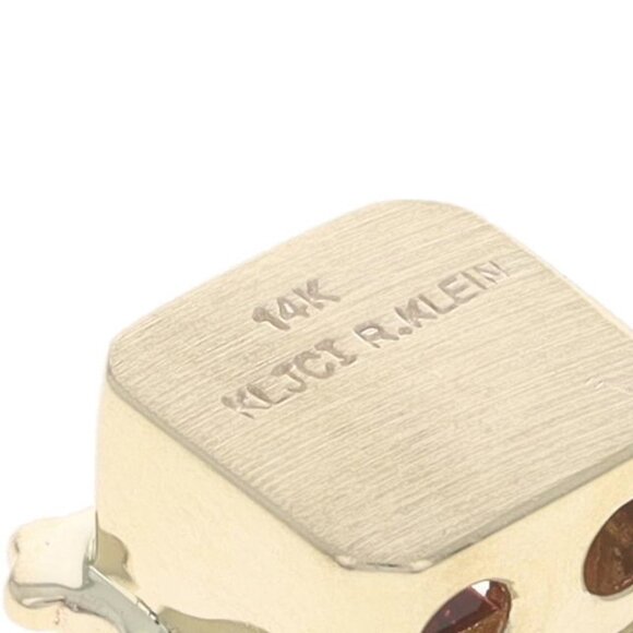 Yellow Gold Garnet Seed Pearls Slide Charm - 14k Square .94ct - Picture 4 of 4